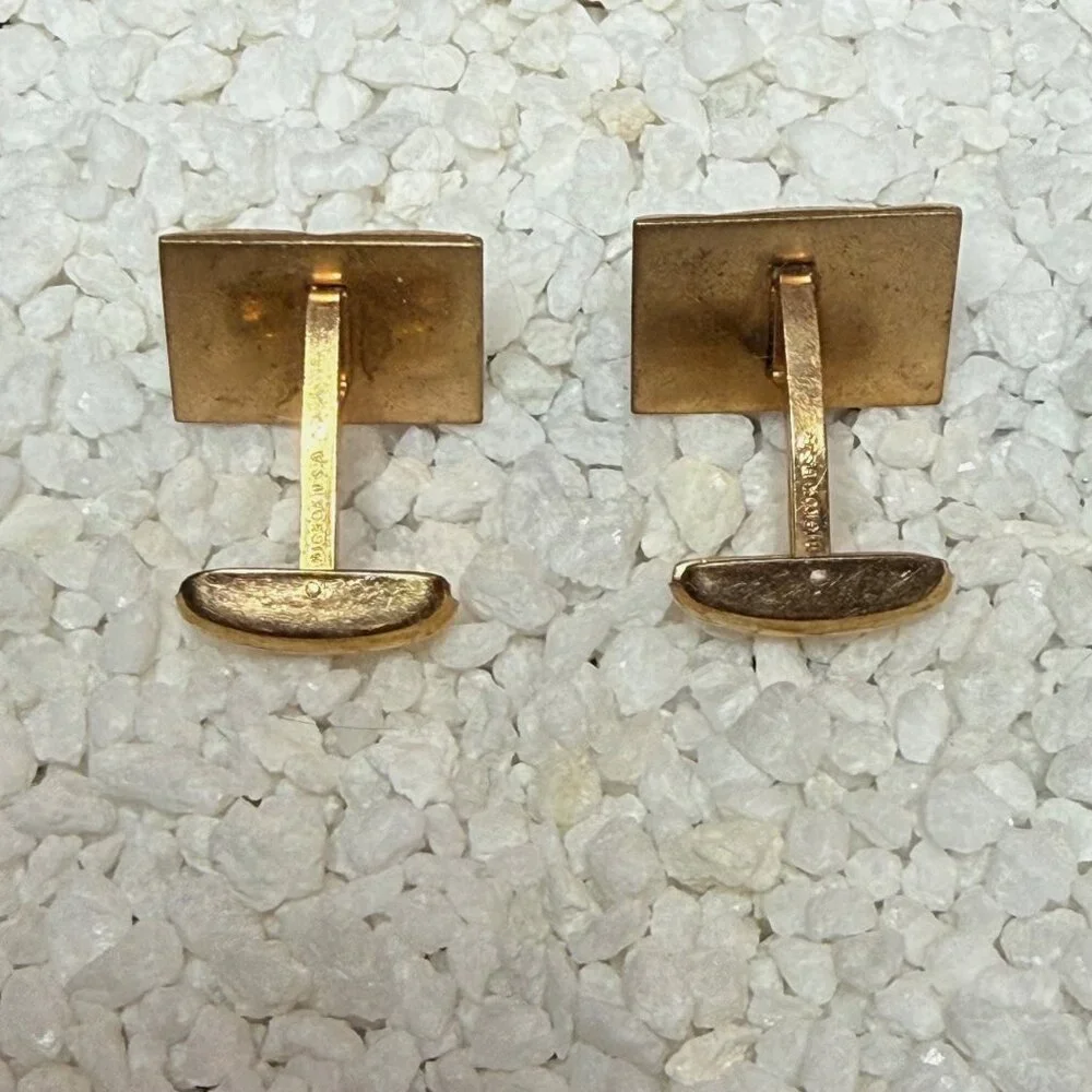 Vintage Gold-Tone Basket-Weave Rectangular Cufflinks Hickock